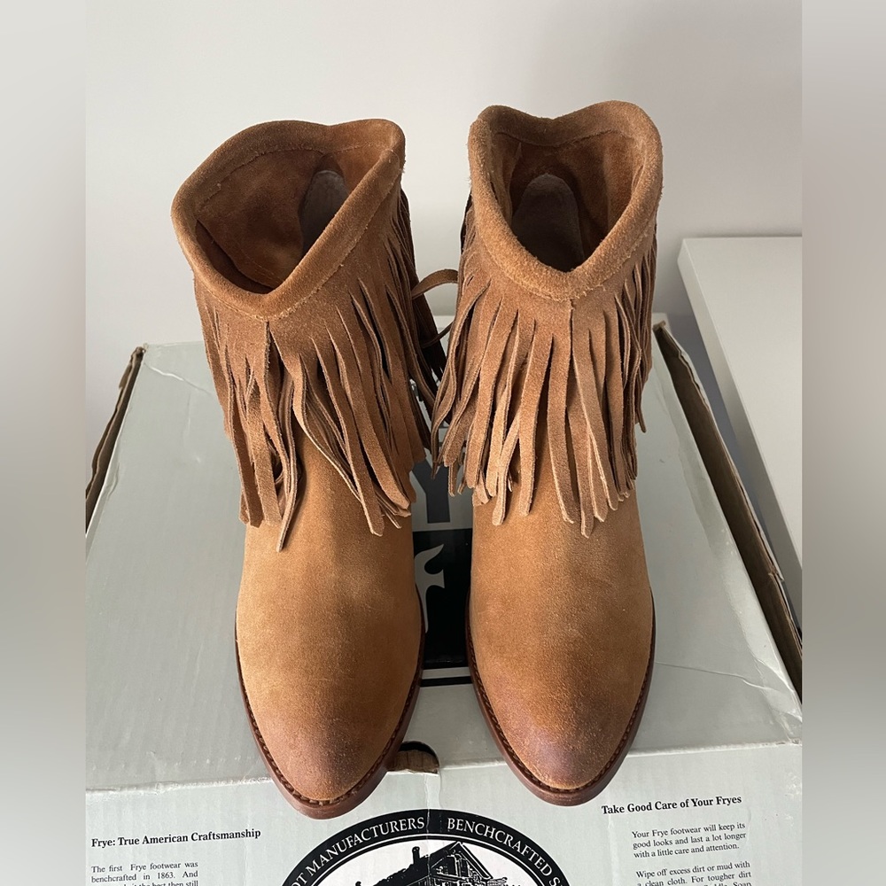 FRYE suede western style bootie with fringe
